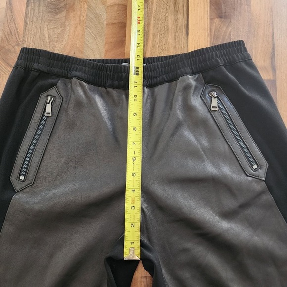 VINCE Black Genuine Leather Crepe Mixed Media Jogger Pants Size Large - Picture 11 of 14